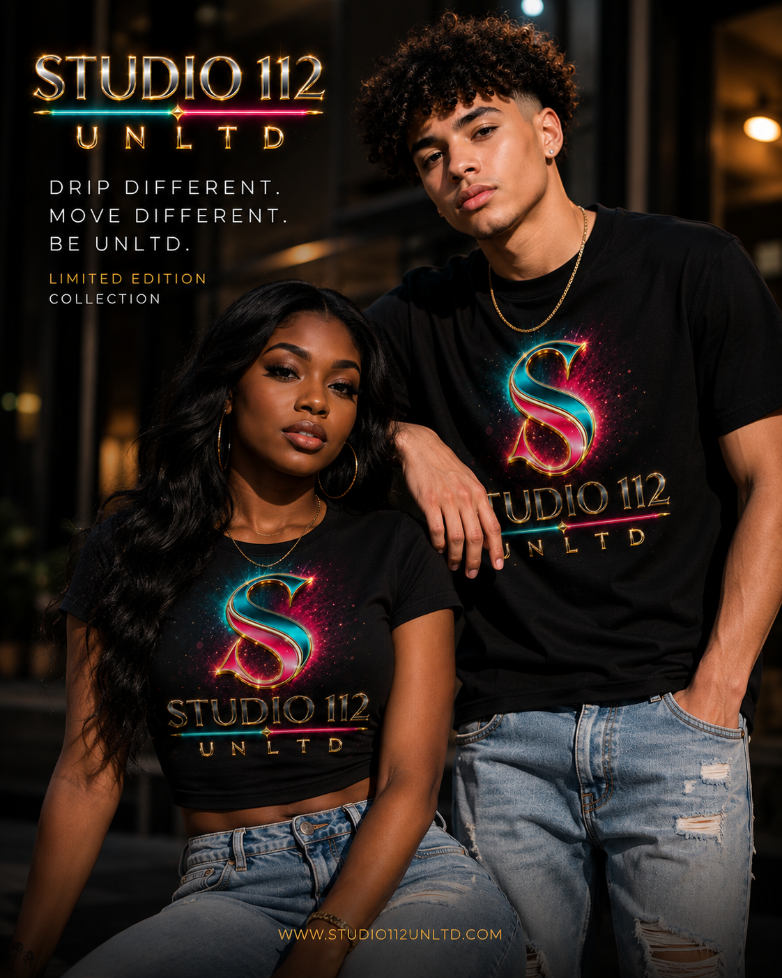Studio 112 UNLTD campaign — duo in Crest tees